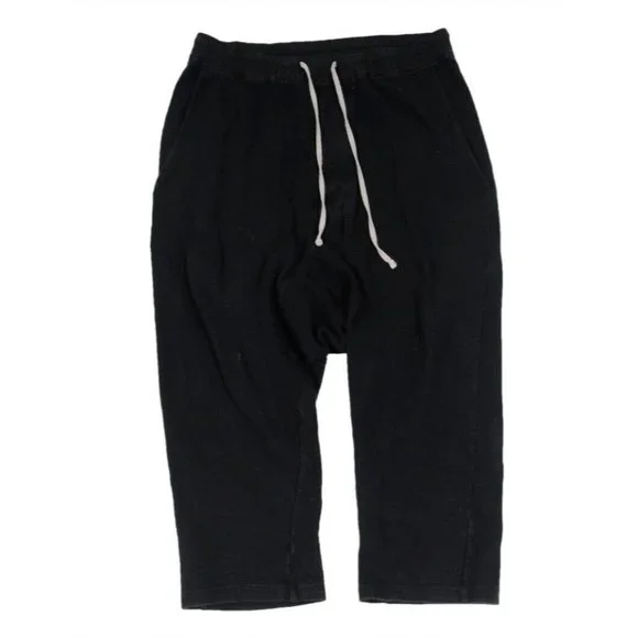 Rick Owens Men Cropped Pants Medium Black Cotton Drop Crotch Drawstring Trousers - Picture 1 of 10